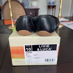 Livie & Luca Black Dress Shoes with Smooth Material and Light Brown Sole